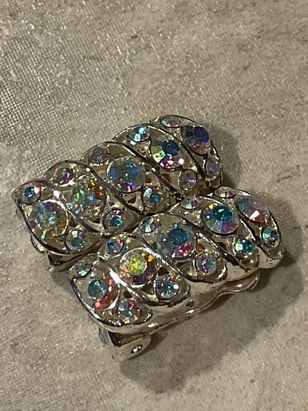 Aurora Borealis Crystal Statement Clip Earrings Vintage